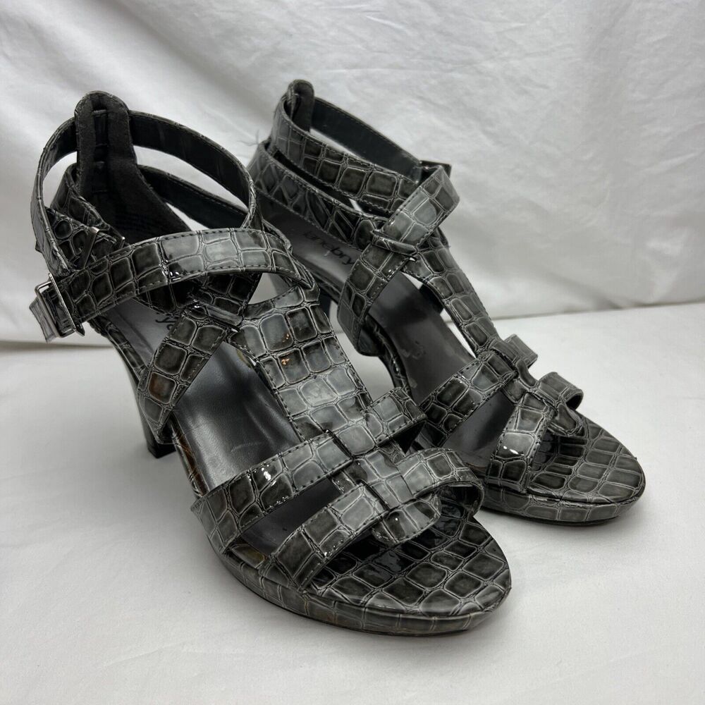 Lane Bryant Women's Gray Reptile Print Strappy Open Toe Heeled Shoes Size 8W